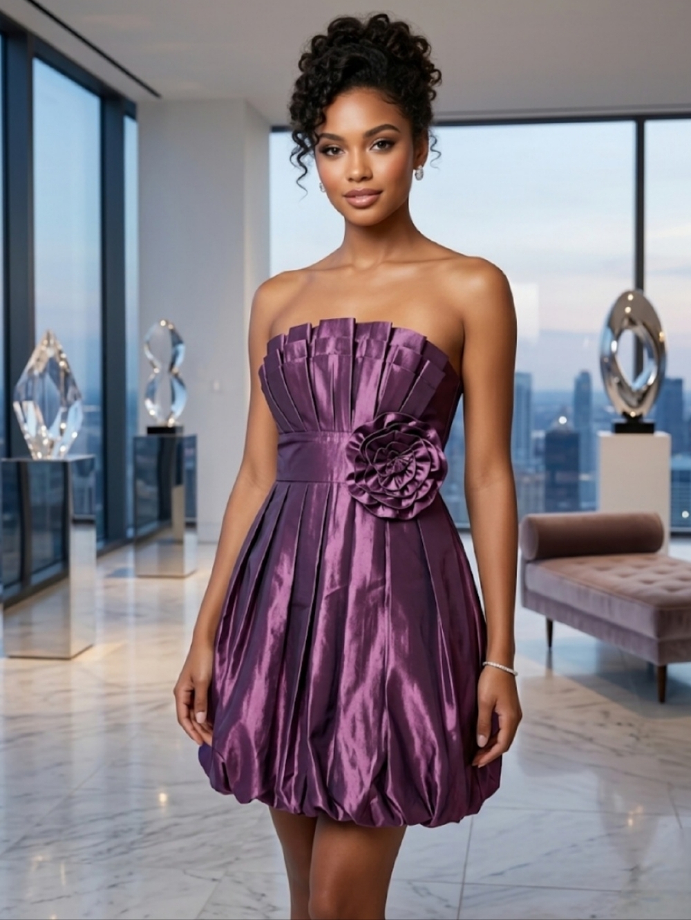 Carnaby Vintage Purple Strapless Floral Detail Balloon Prom Cocktail Dress Small